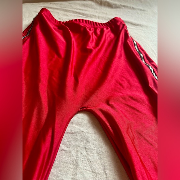 American Apparel Nylon Tricot, Full Length Side Zip Leggings in Red, size M. - Picture 5 of 5